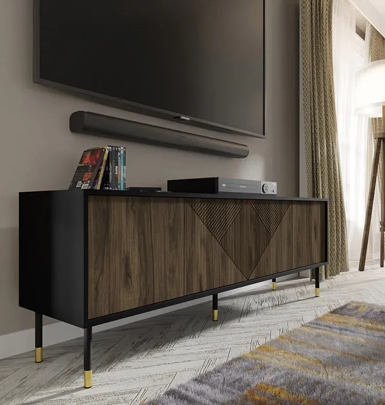 Frezowana szafka pod TV czarny + orzech pacyfik G9-B15