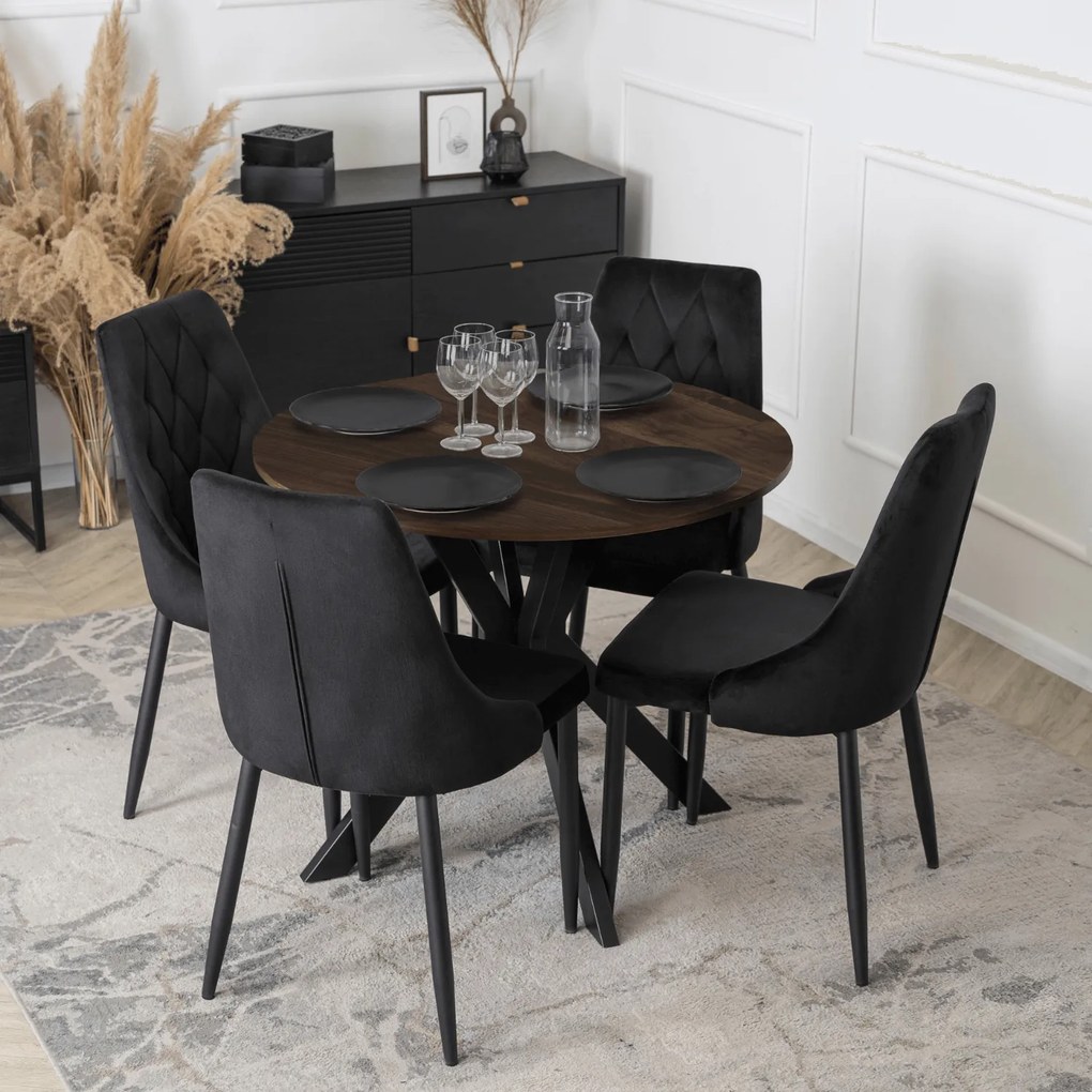 Okrągły stół industrialny Lauren 90 cm, orzech/czarny