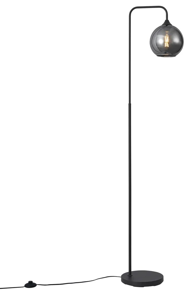 Lampa podłogowa Art Deco czarna z przydymionym szkłem - Sandra