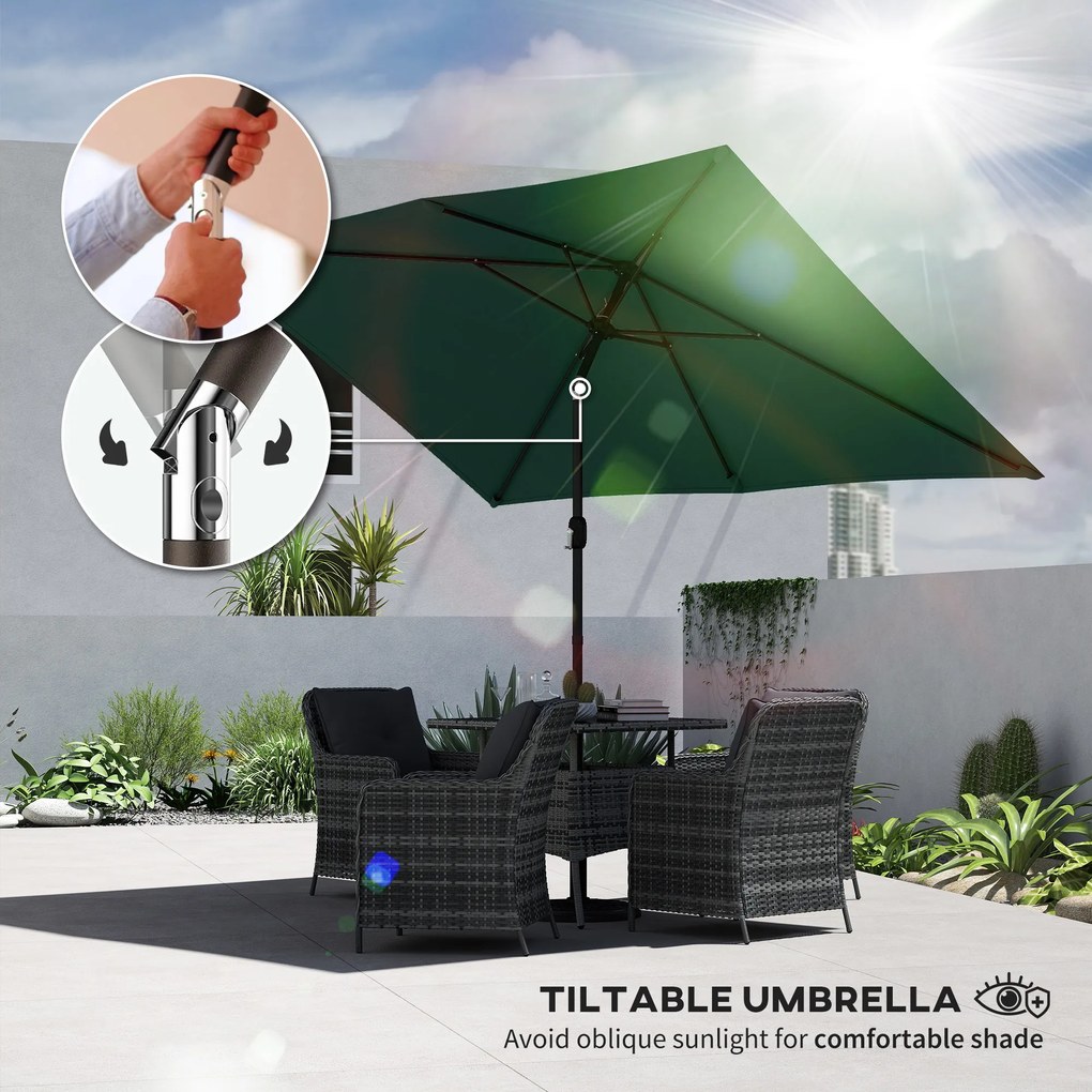 Outsunny Parasol ogrodowy 300 x 200 cm regulowany z korbą, zielony | Aosom PL