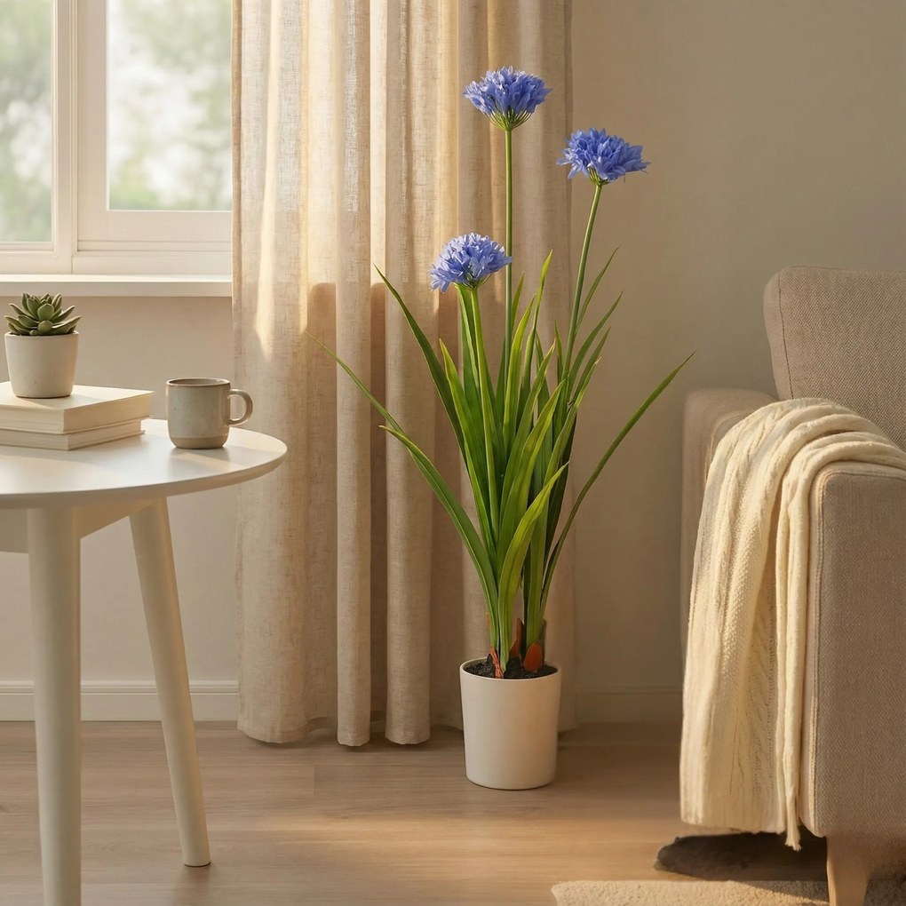 Duży sztuczny kwiat w doniczce Agapant, 70 x 120 cm