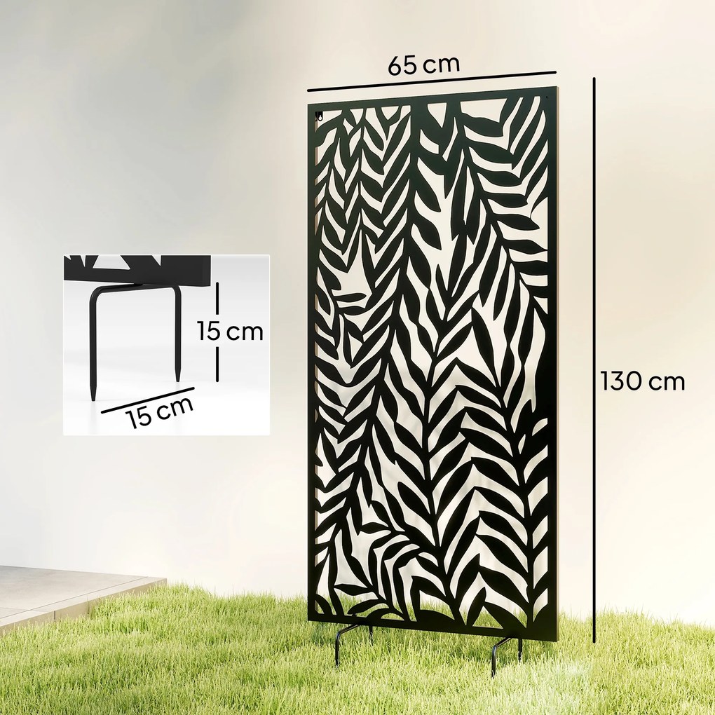 Outsunny Parawan 65 x 130 cm Wolnostojący Wiszący, Przegroda Osłona z Metalu Czarny | Aosom PL