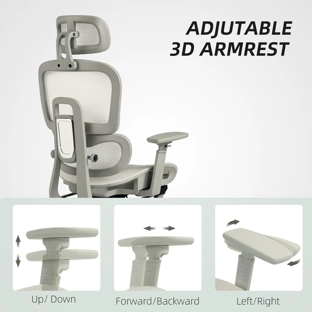 HOMCOM Fotel biurowy ergonomiczny z siatkowym obiciem, regulowany, na kółkach, z podłokietnikami i zagłówkiem, beżowy