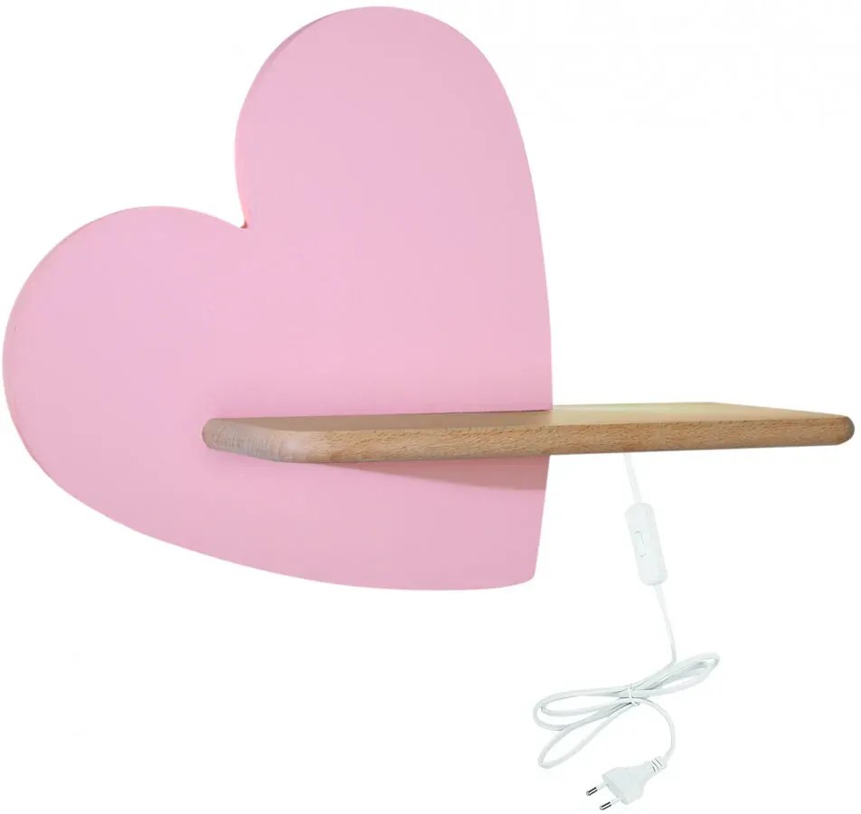 Różowy kinkiet serce z półką i wtyczką D4-W10