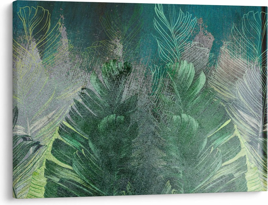 Obraz - Tekstura betonu z liśćmi (70x50 cm)