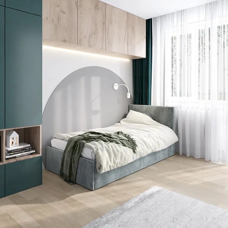 Szare młodzieżowe łóżko tapicerowane W4-M41