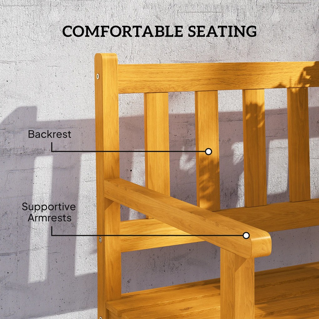 Outsunny 2-osobowa ławka ogrodowa z drewna, odporna na warunki atmosferyczne, z oparciami i podłokietnikami, 320kg, 149x56,5x89cm, Teak