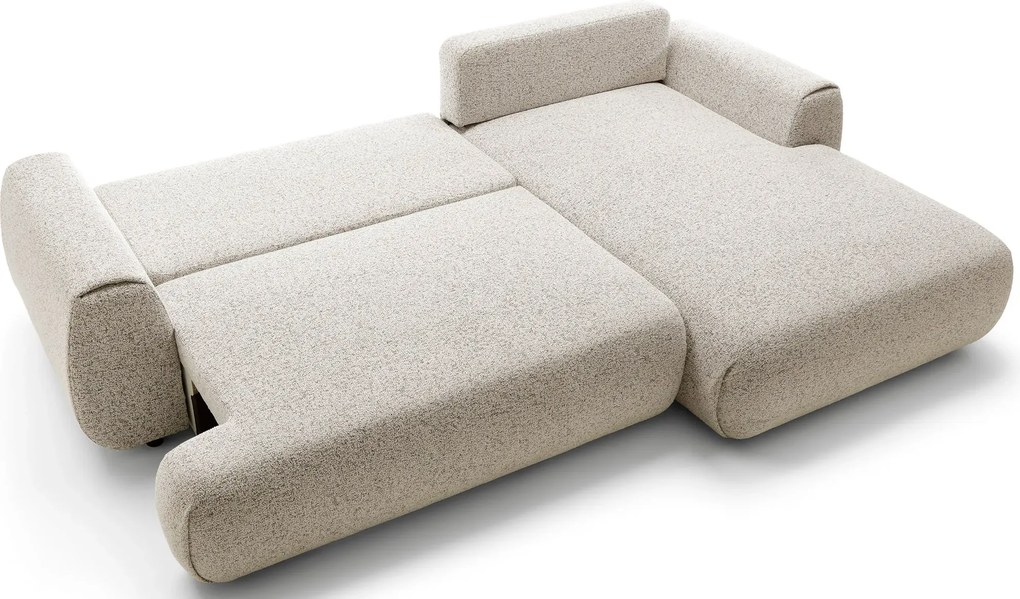 Beżowa melanżowa kanapa narożna z funkcją spania D5-A31