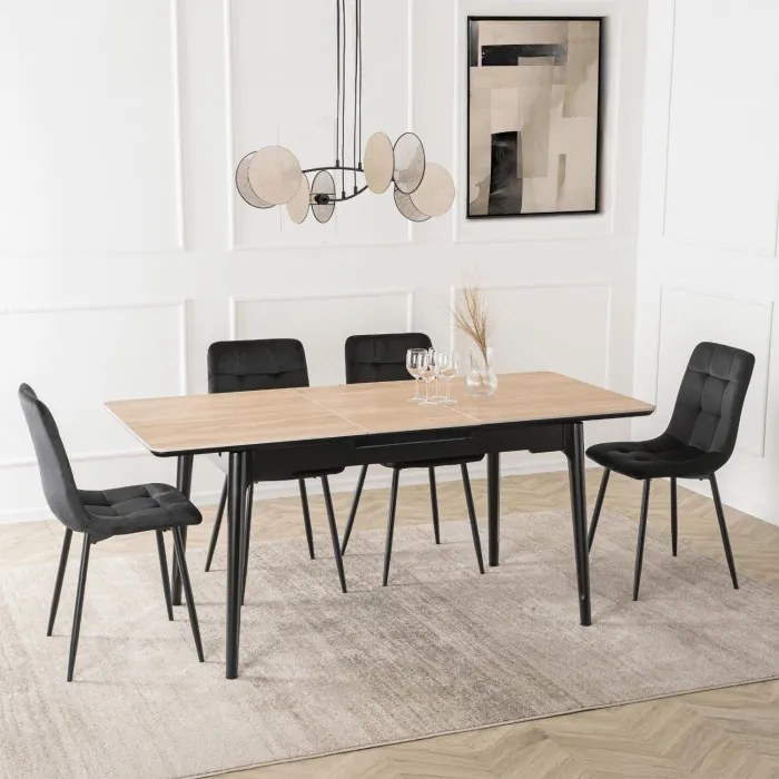 Stół Rozkładany Prostokątny SAMER 138-178 cm Ceramiczny Dąb/Czarny Nowoczesny