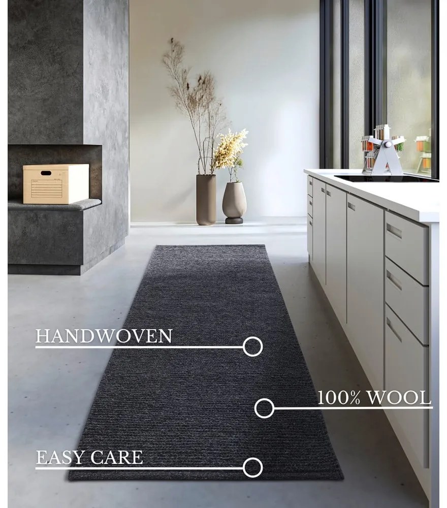 Ciemnoszary wełniany chodnik tkany ręcznie 80x200 cm Francois – Villeroy&amp;Boch