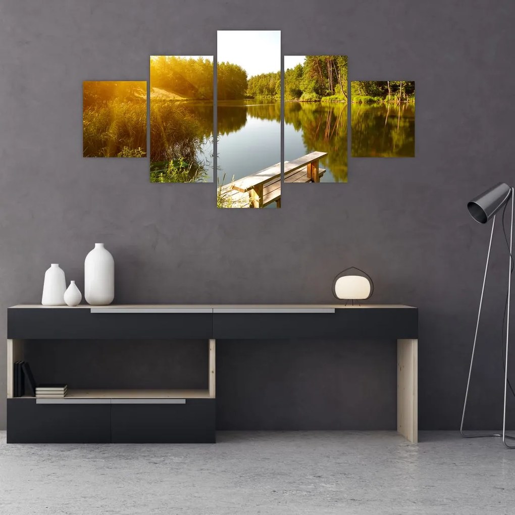 Obraz - Jezioro w pobliżu lasu (125x70 cm)