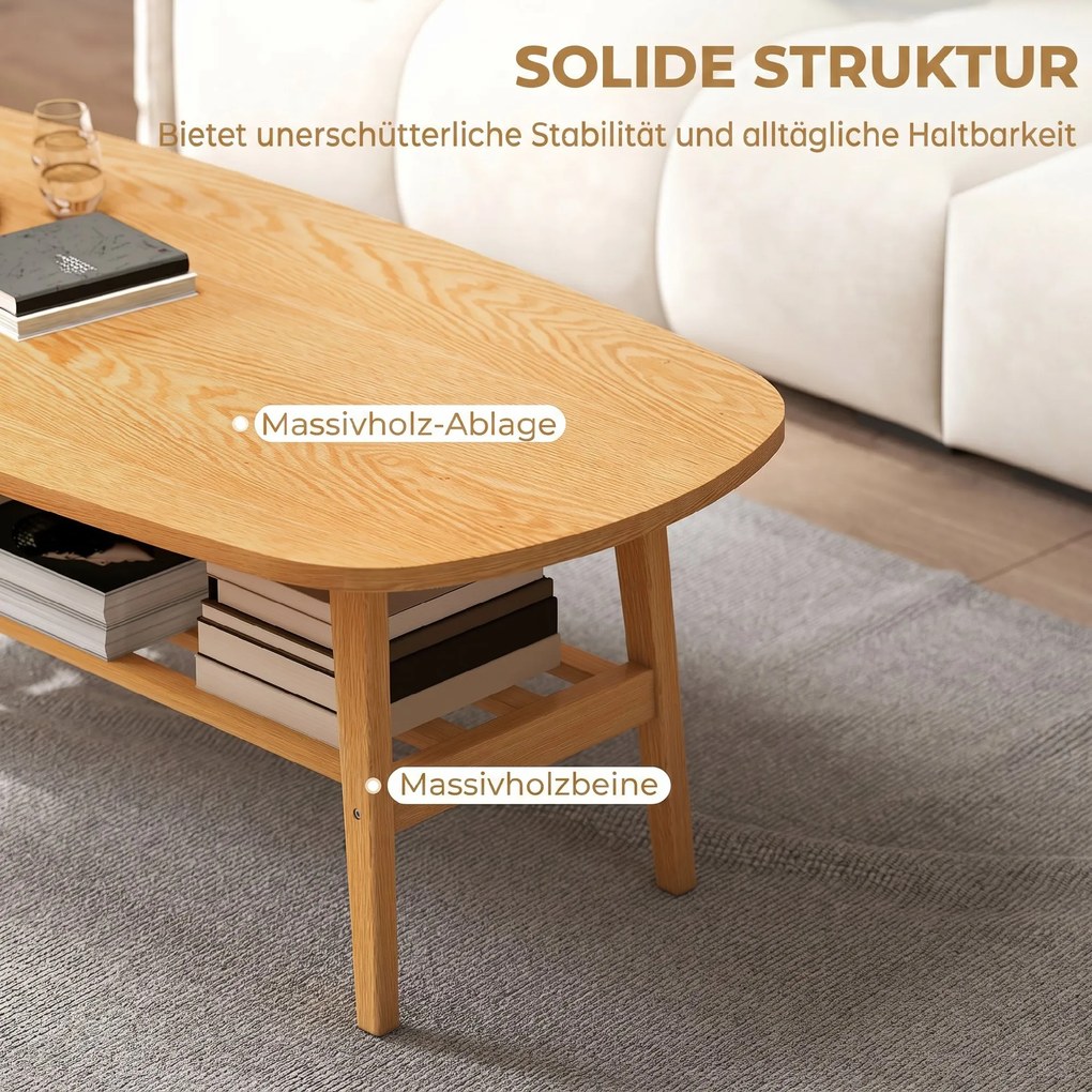 HOMCOM Stolik kawowy z półką, stolik pomocniczy do salonu i sypialni, 120 x 60 x 42 cm, naturalne drewno | Aosom PL