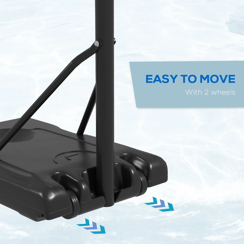 SPORTNOW Stojak na kosz koszykarski, regulowana wysokość 182-213 cm, odporny na warunki atmosferyczne, z kołami, metalowa rama