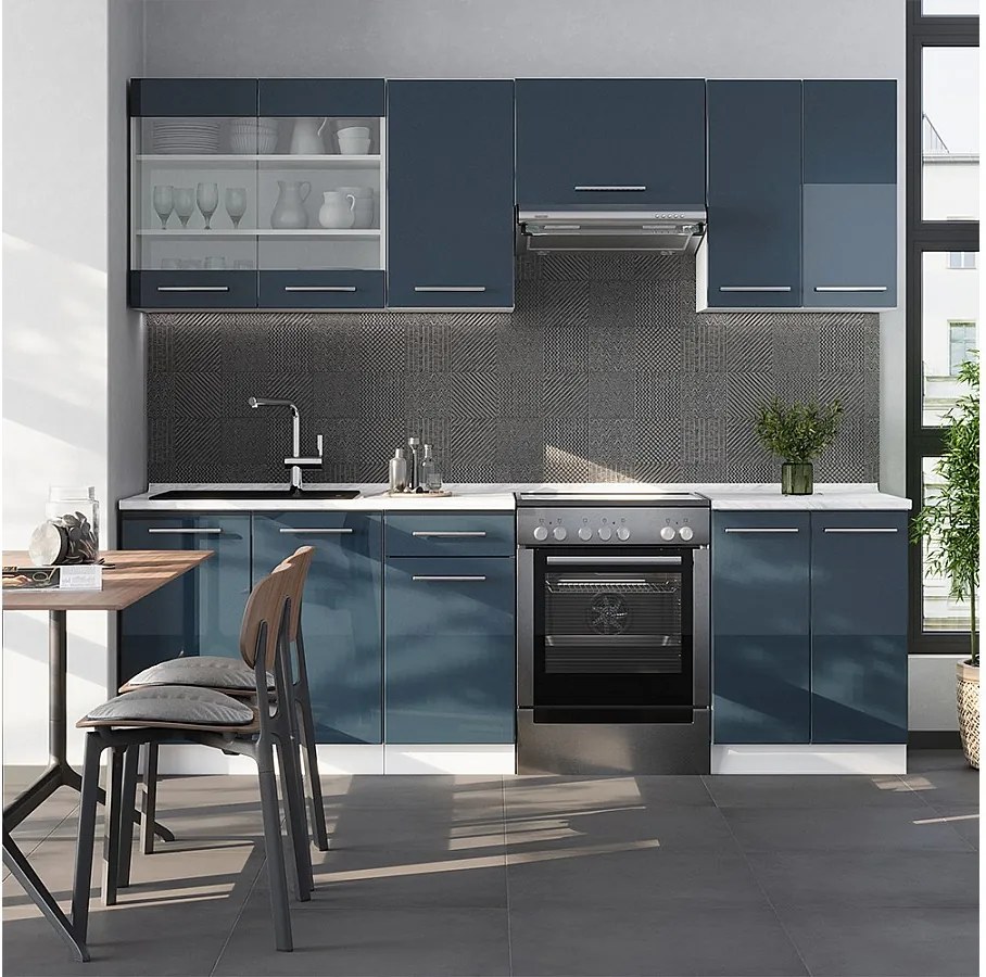 Aneks kuchenny ciemnoniebieski wysoki połysk/biały 240x60x81.6 fame-line