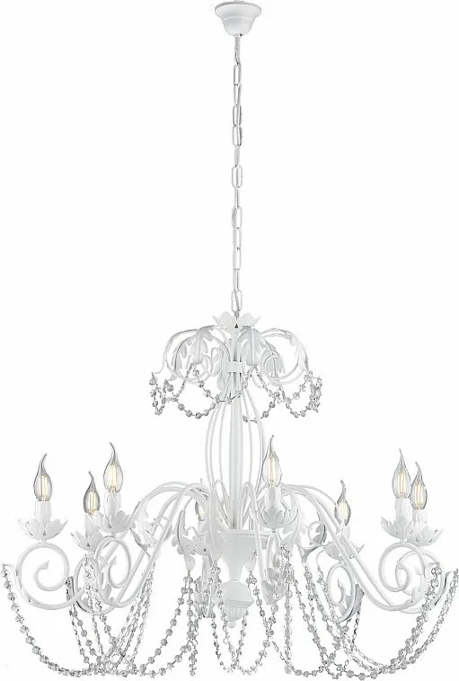 Damascus - Biały lakierowany żyrandol z żelaza z dekoracją w stylu shabby chic i kryształowymi cyrkoniami, 8 świateł, 130 - Ø90 - BL77-8-BCO