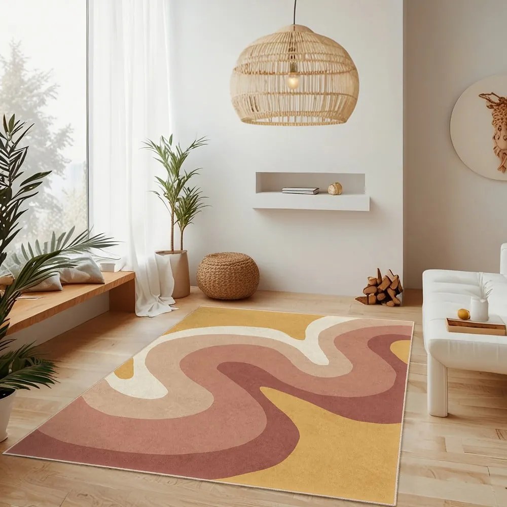 Żółto-szaroróżowy dywan odpowiedni do prania 120x180 cm Strawberry Creamsicle – Mila Home