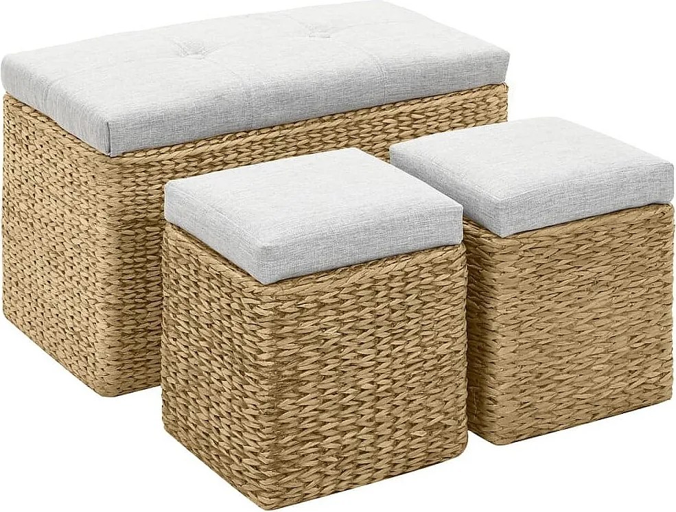 Szary ławka z hiacyntem wodnym z 2 pufami i schowkiem, wygodne poduszki, bez montażu