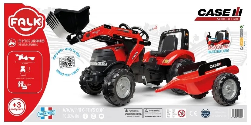 Falk traktor case na pedały z łyżką i przyczepką czerwony od 3 lat