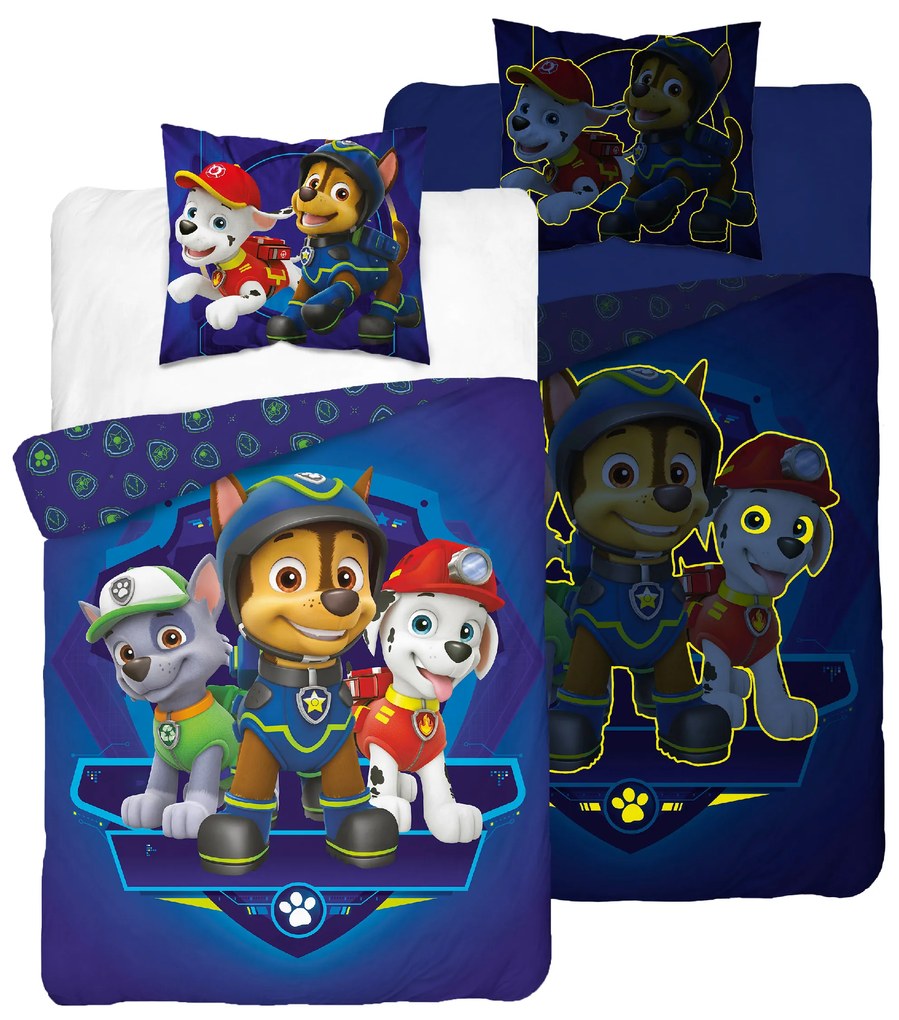 PrzytulneMieszkanie.pl PrzytulneMieszkanie.pl Świecąca pościel PAW PATROL Team logo niebieskie Rozmiar pościeli: 70 x 80 cm | 140 x 200 cm