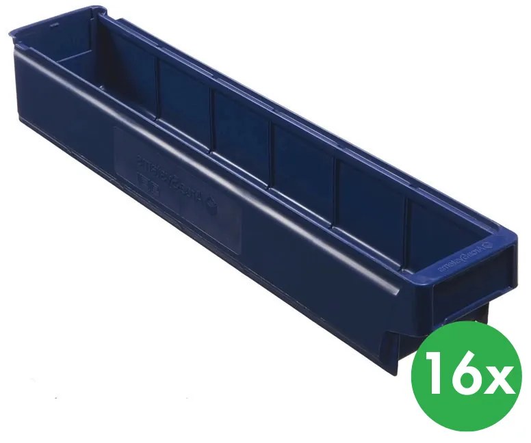 Regałowe pojemniki z tworzywa sztucznego MAX - 115 x 600 x 100 mm, 16 szt.
