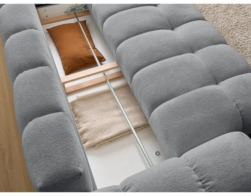 Ciemnoszara rozkładana/ze schowkiem sofa z tkaniny szenilowej 278 cm Everest – Bobochic Paris