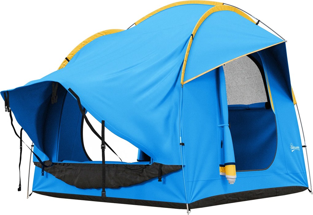Outsunny Namiot samochodowy Campingowy, 3 drzwi, odporny na warunki atmosferyczne, 239cm x 210cm x 210cm, Pomarańczowy + Niebieski