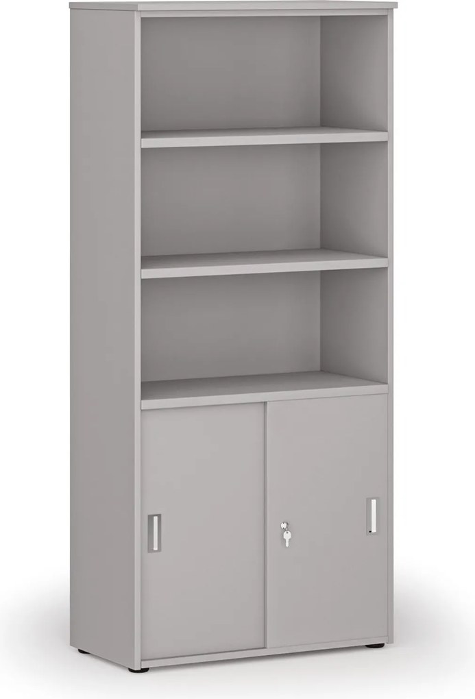 Szafa biurowa kombinowana PRIMO GRAY, drzwi przesuwne na 2 poziomach, 800 x 420 x 1781 mm, szary