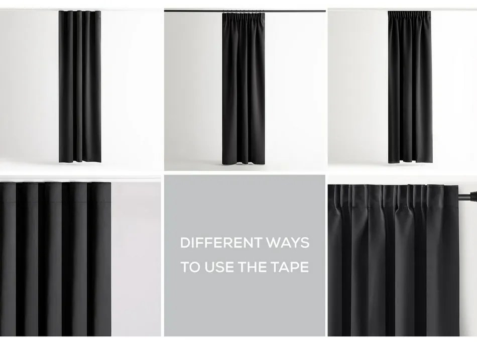 Restilo Zasłona Blackout Oxford Pleat czarny, 140 x 245 cm