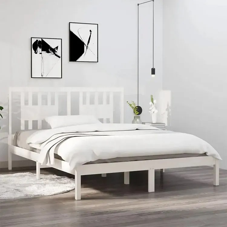 Białe podwójne łóżko sosnowe 140x200 - Pierot 5X