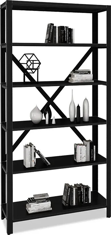 Czarny regał w stylu loft z metalowym stelażem F9-T21