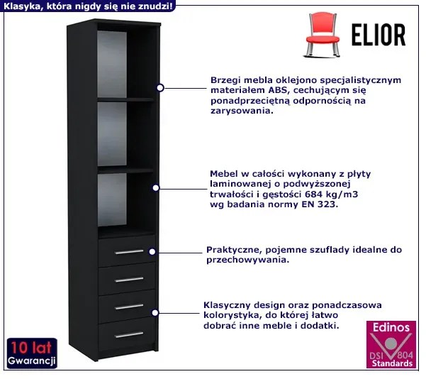 Czarny regał z szufladami i półkami - Tymria 4X