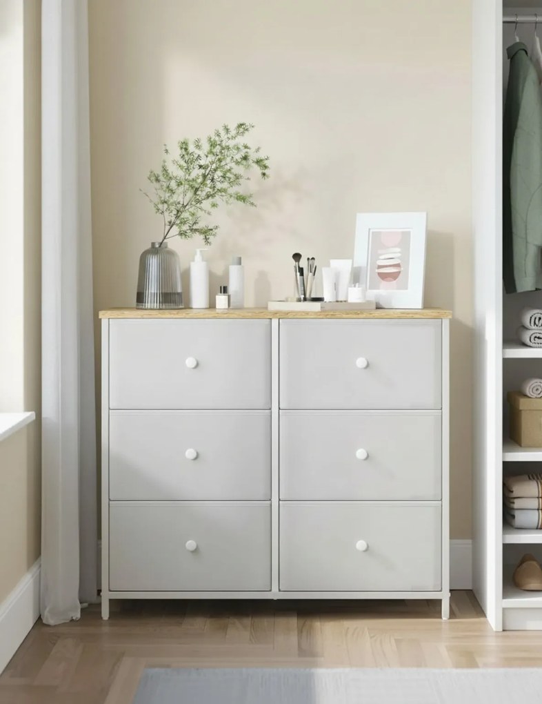 Komoda z szufladami HESTO 80x71 cm, dąb/biała