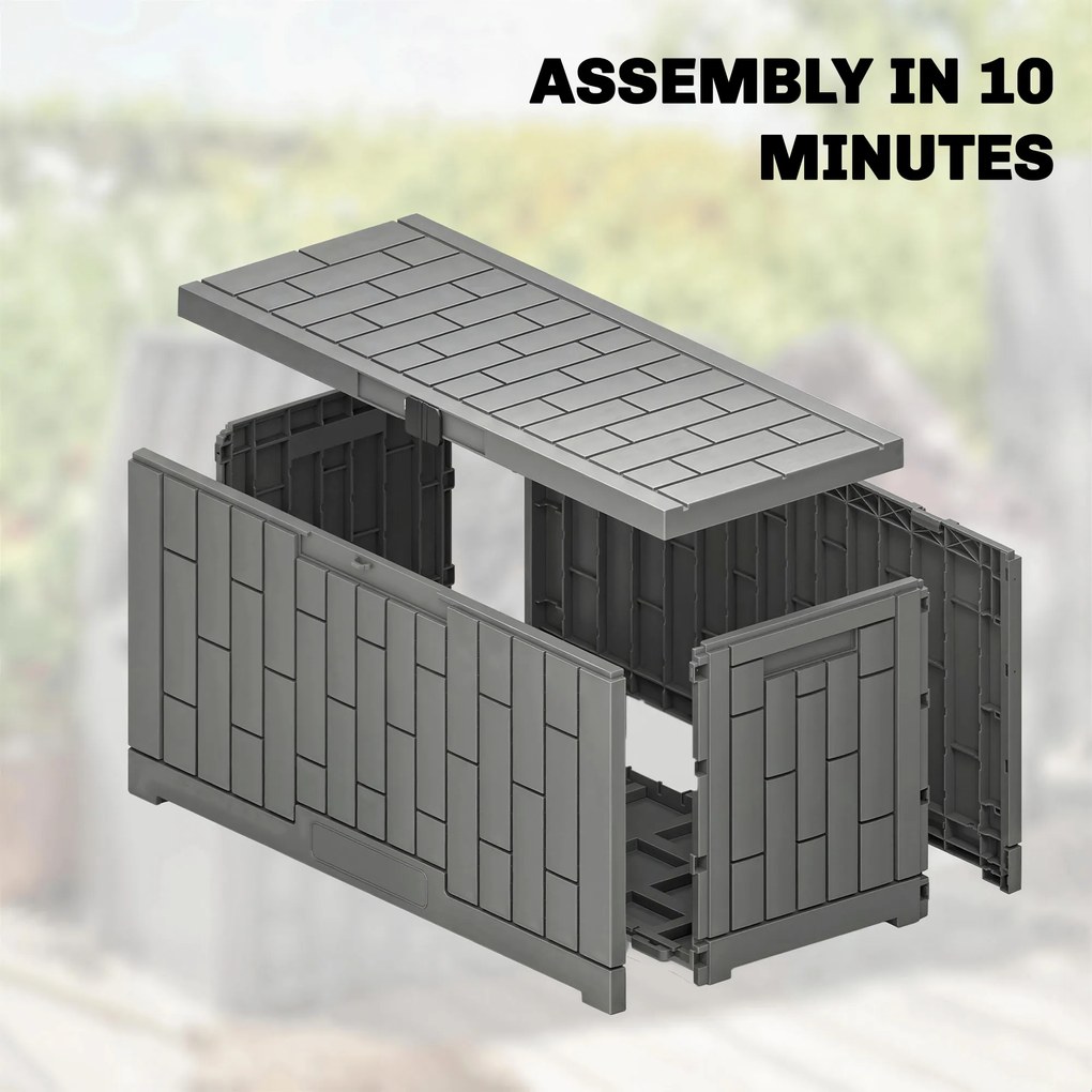 Outsunny Skrzynia Ogrodowa 227 l Wodoodporna Zamykana na Klucz UV Odporna z Teksturą Drewna do Ogrodu 106,5x43x54,5cm Szara | Aosom PL