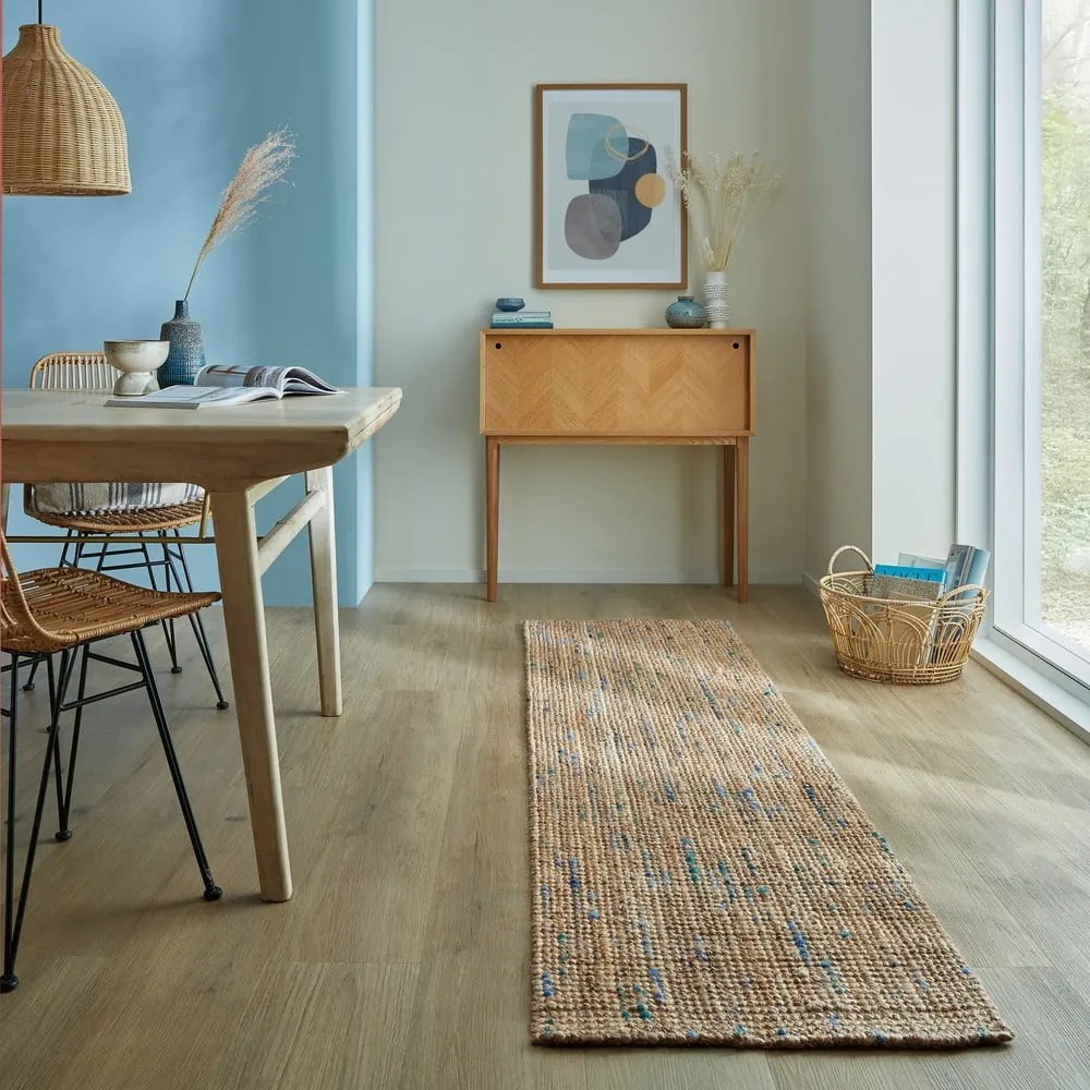 Niebiesko-naturalny chodnik z juty tkany ręcznie 60x230 cm Jute Boucle Blue – Flair Rugs