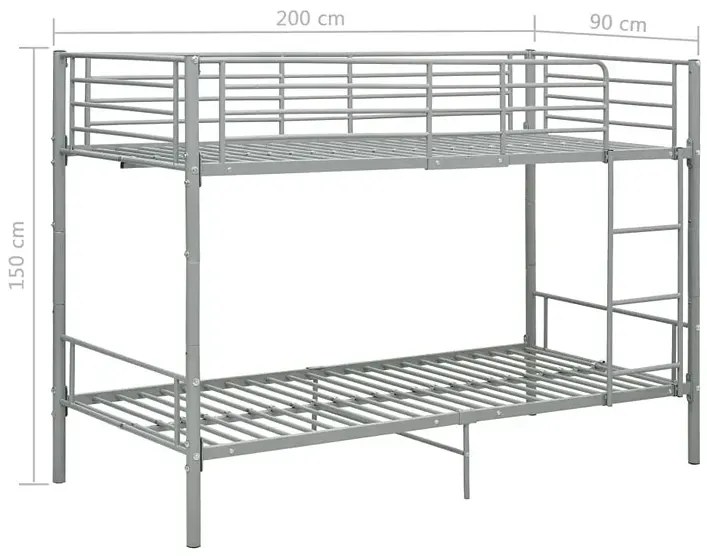 Szare metalowe łóżko piętrowe 90x200 cm F0-L49