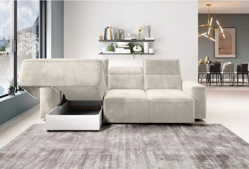 Narożnik COLOMBO Mini Lewostronny z elektryczną funkcją spania pojemnikiem PALLADIUM 02 Beżowy WERSAL