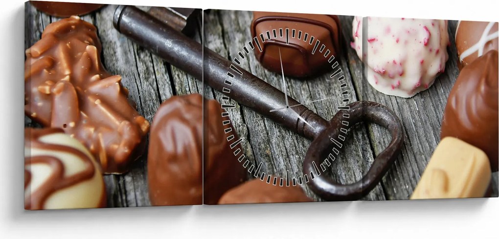 Obraz czekolady i kluczy (z zegarem) (90x30 cm)