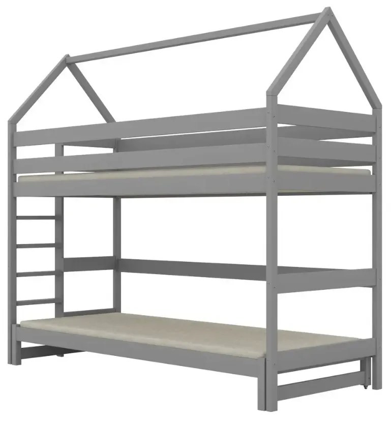 Łóżko piętrowe domek TOBI 1 180x90 szare drewniane KOCOT KIDS