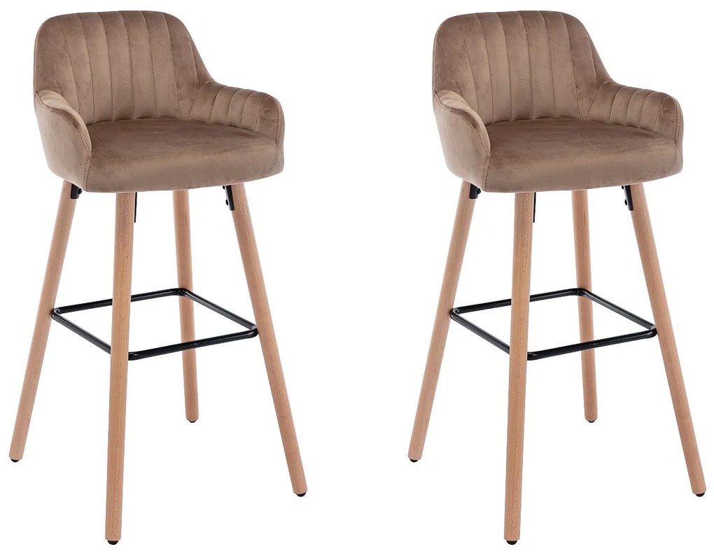 Zestaw 2 stołków barowych - Welur i metal efekt drewna - Kolor beżowy - ELEANA