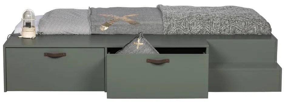 Zielono-szare łóżko dziecięce z litego drewna sosnowego ze schowkiem 80x200 cm Stage – vtwonen