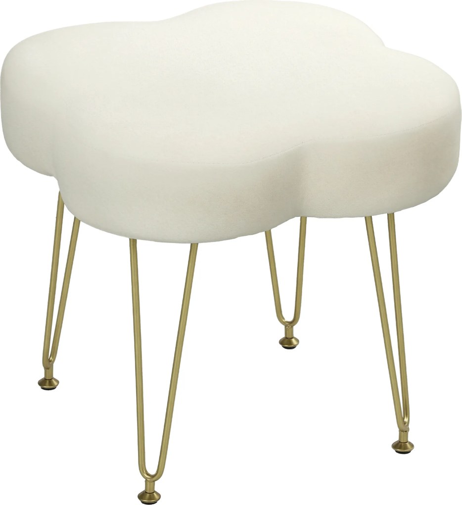 HOMCOM Hoker, Aksamitny hoker w kształcie koniczyny, Stalowe nogi, Kremowy