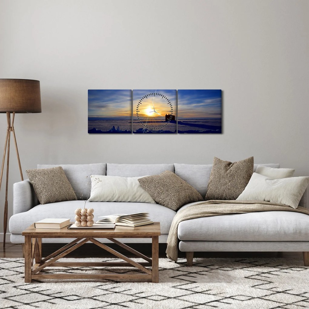 Obraz - krajobraz polarny (z zegarem) (90x30 cm)