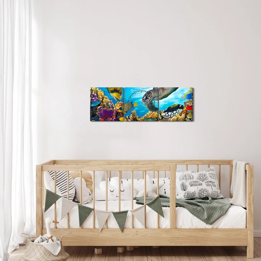Obraz rafy koralowej (z zegarem) (90x30 cm)