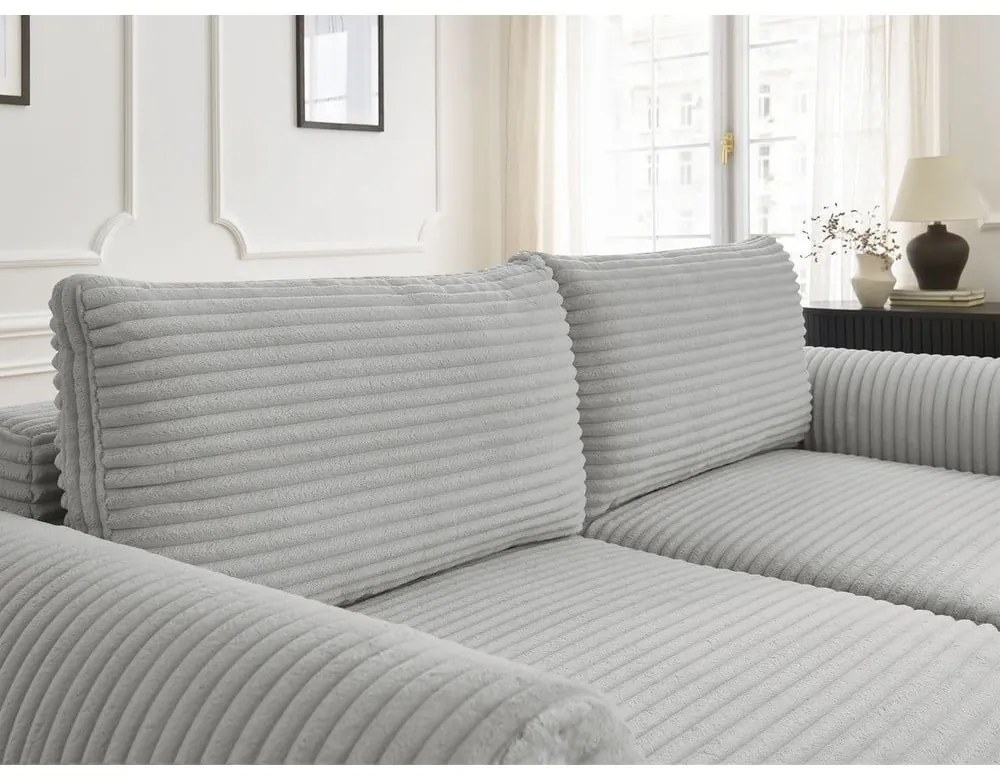 Jasnoszara sztruksowa rozkładana sofa 257 cm Lucien – Bobochic Paris