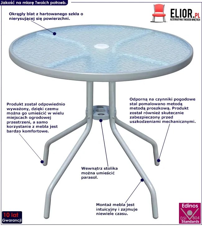 Metalowy stolik ogrodowy ze szklanym blatem A6-N47