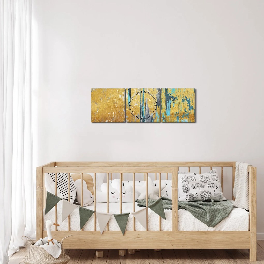 Obraz - Złoty wzór (z zegarem) (90x30 cm)