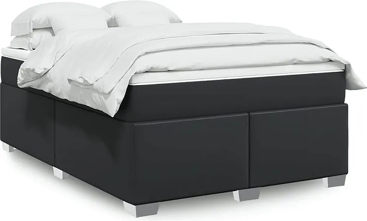 Łóżko 140x200 cm czarne ze skóry ekologicznej z stelażem, materacem sprężynowym kieszeniowym i wygodnym topperem