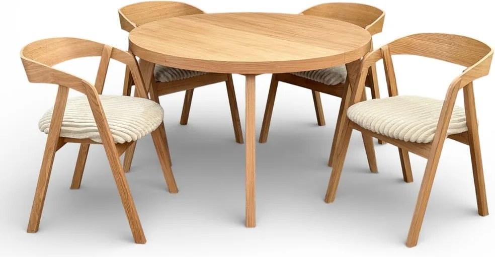 Zestaw Stół okrągły fornir 120/220 cm+ krzesła 4 szt dębowe sztaplowane