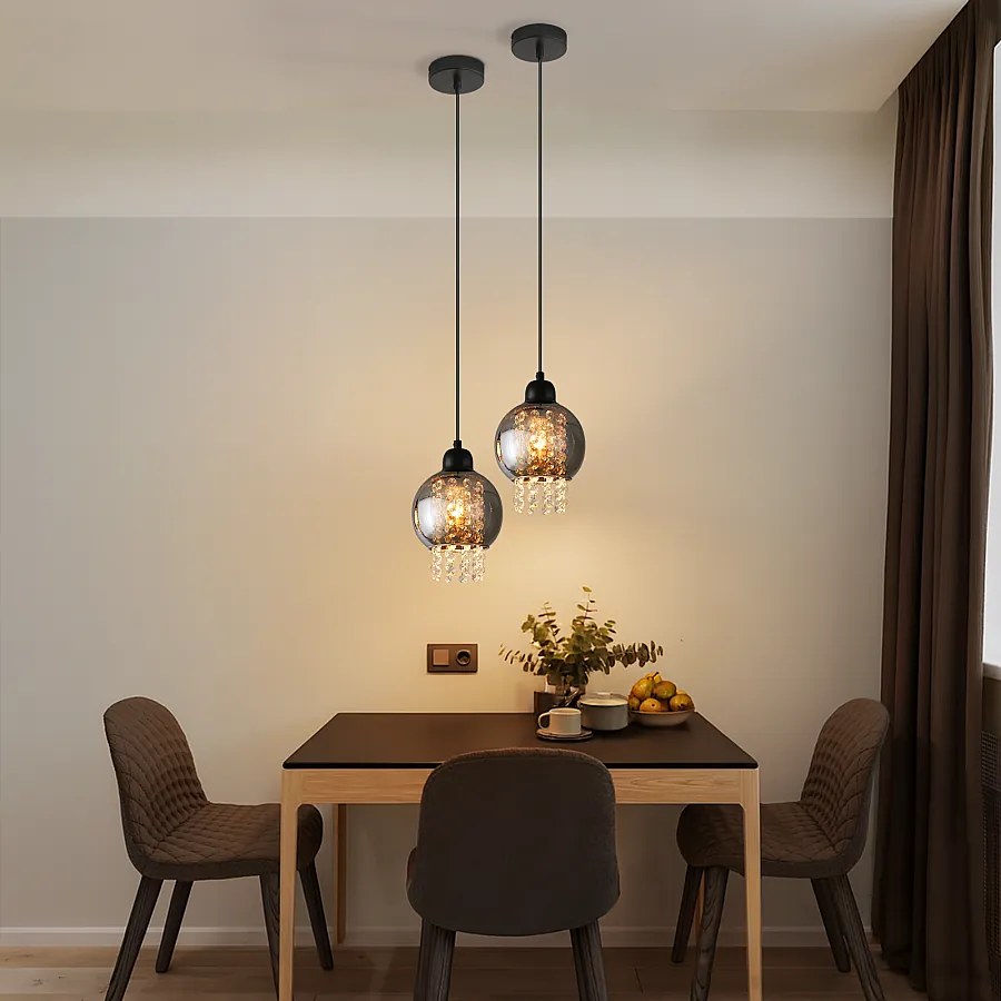 NETTLIFE Czarna kryształowa lampa wisząca do jadalni E27 Nowoczesna lampa wisząca do salonu
