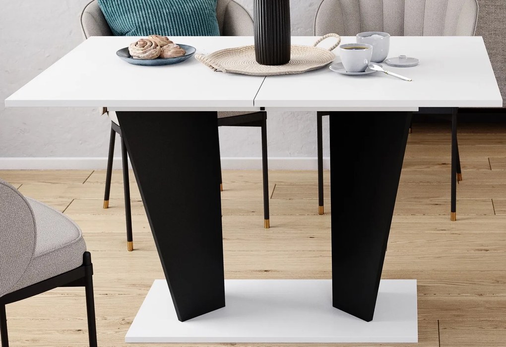 Rozkładany stół do jadalni Violan II R biało/czarny mat